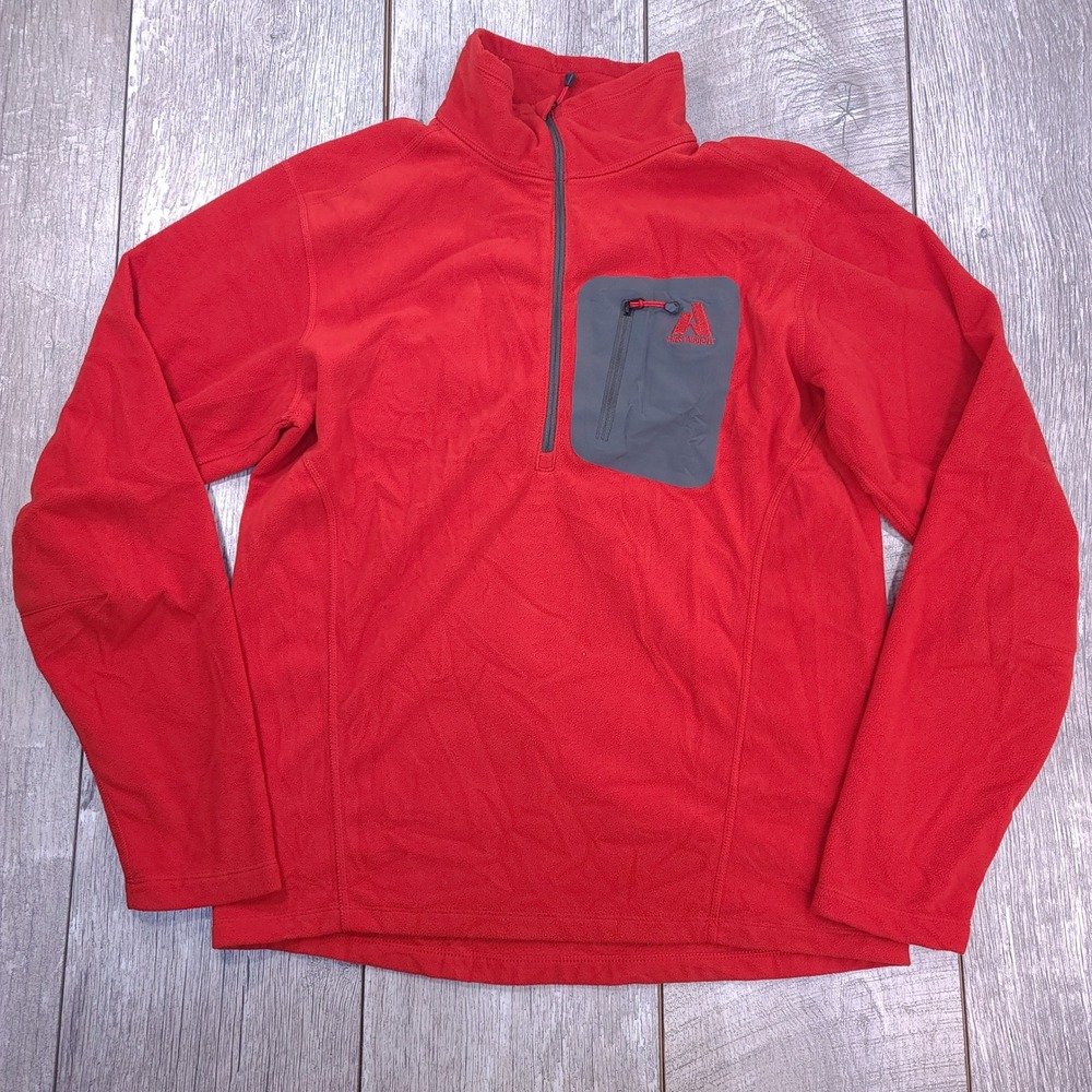 Eddie Bauer First Ascent Pullover Mens Small Red Fleece Quarter Zip Pocket